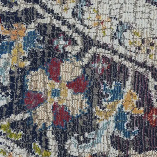 4' Sky Blue Floral Distressed Round Rug Photo 9