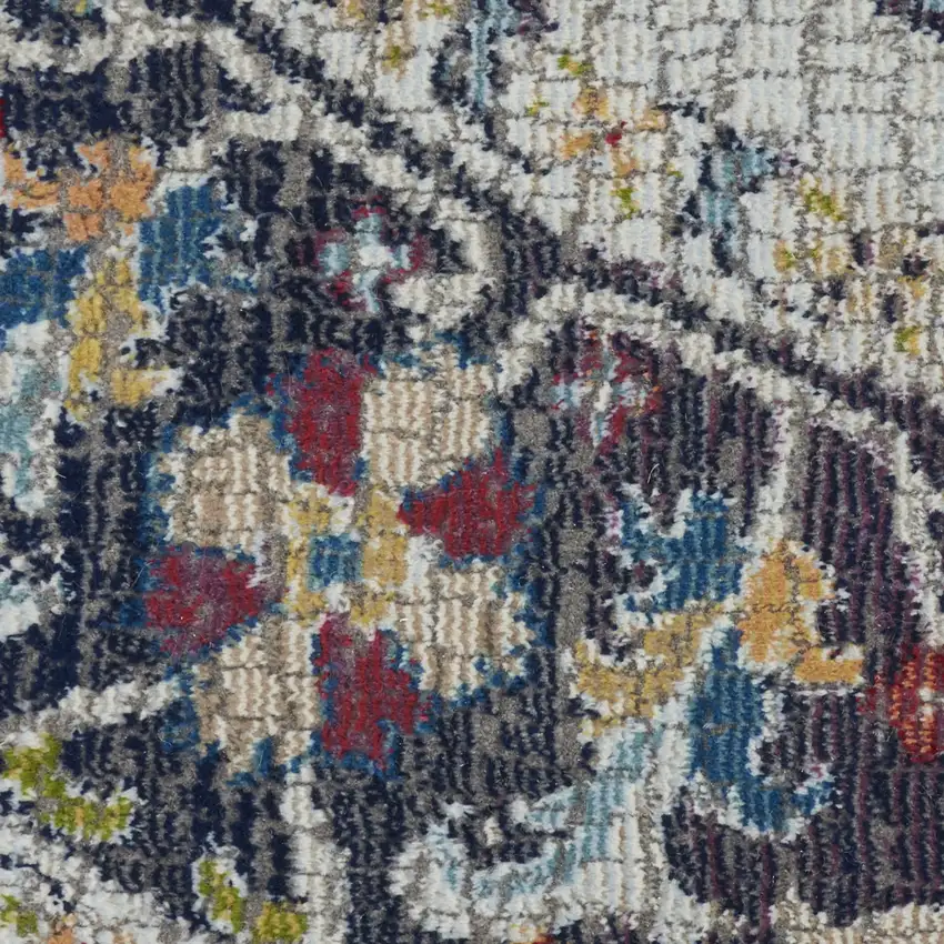 4' Sky Blue Floral Distressed Round Rug Photo 9