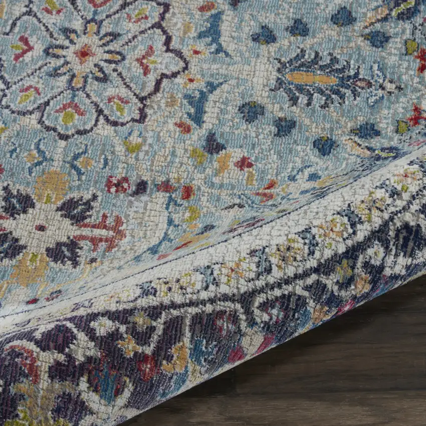 4' Sky Blue Floral Distressed Round Rug Photo 9