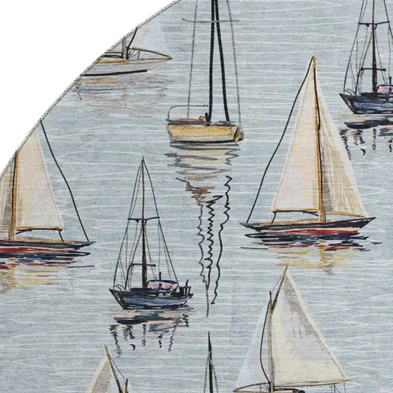 8' Sky Blue Gold And Ivory Nautical Washable Round Rug With UV Protection Photo 4