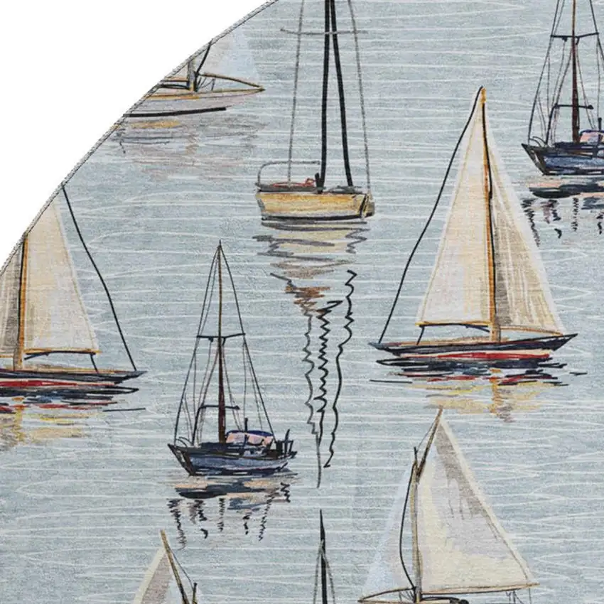 8' Sky Blue Gold And Ivory Nautical Washable Round Rug With UV Protection Photo 4