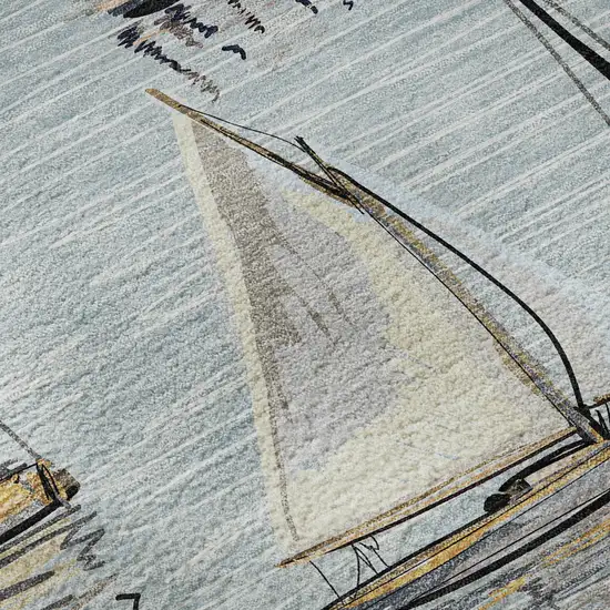 8' Sky Blue Gold And Ivory Nautical Washable Round Rug With UV Protection Photo 9