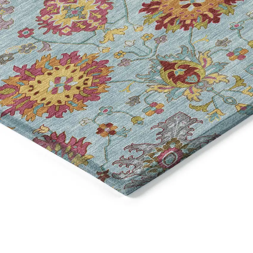 8' Sky Blue Gold And Pink Round Damask Washable Indoor Outdoor Area Rug Photo 6