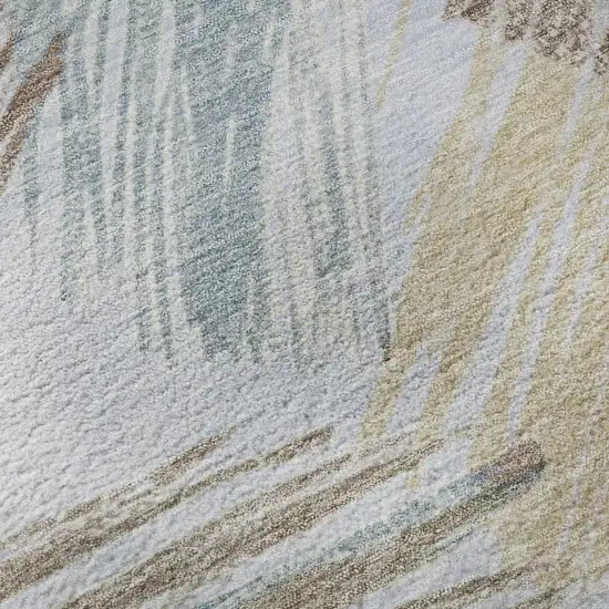 8' Sky Blue Gold And Taupe Striped Washable Round Rug With UV Protection Photo 8