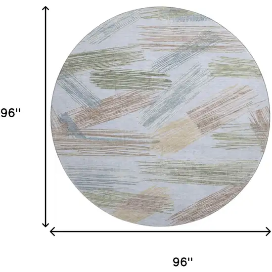 8' Sky Blue Gold And Taupe Striped Washable Round Rug With UV Protection Photo 9