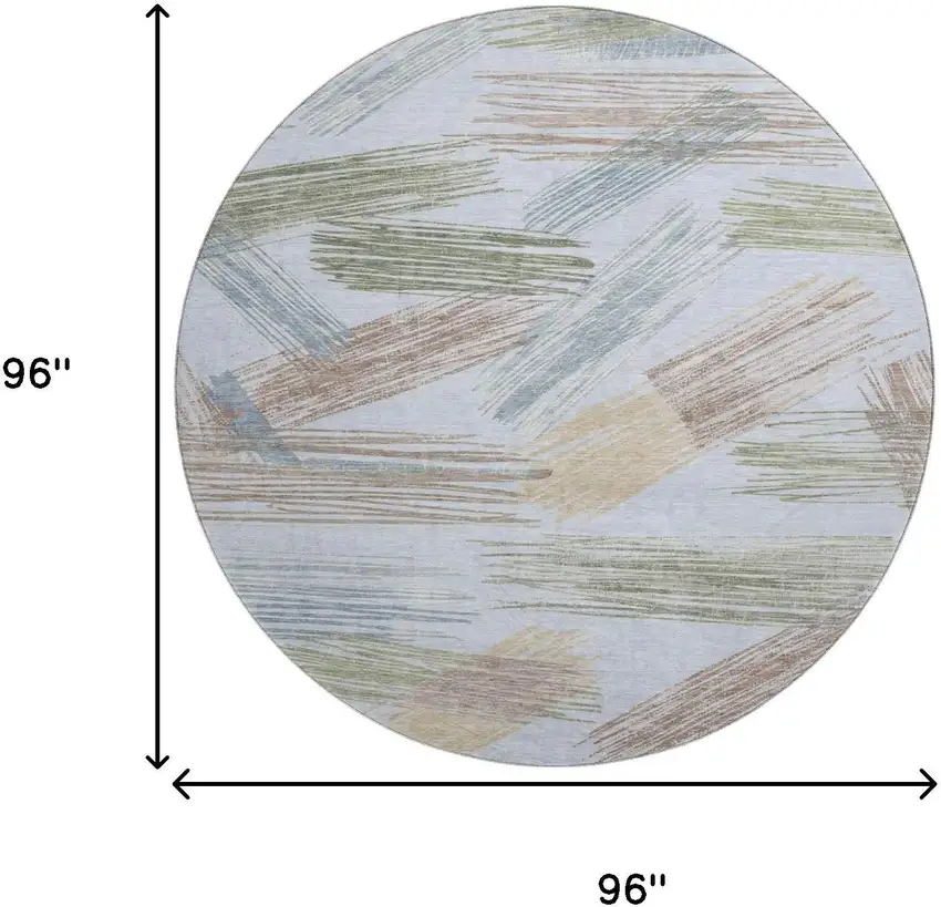 8' Sky Blue Gold And Taupe Striped Washable Round Rug With UV Protection Photo 9