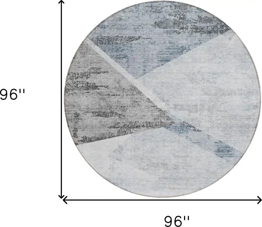 8' Sky Blue Gray And Charcoal Round Abstract Washable Indoor Outdoor Area Rug Photo 3