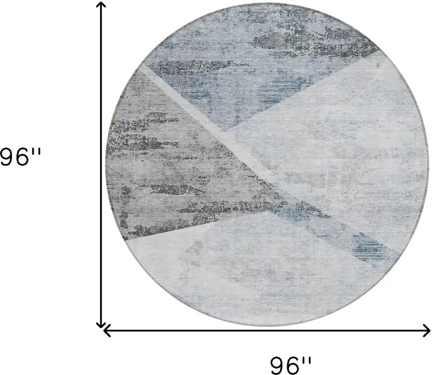 8' Sky Blue Gray And Charcoal Round Abstract Washable Indoor Outdoor Area Rug Photo 3