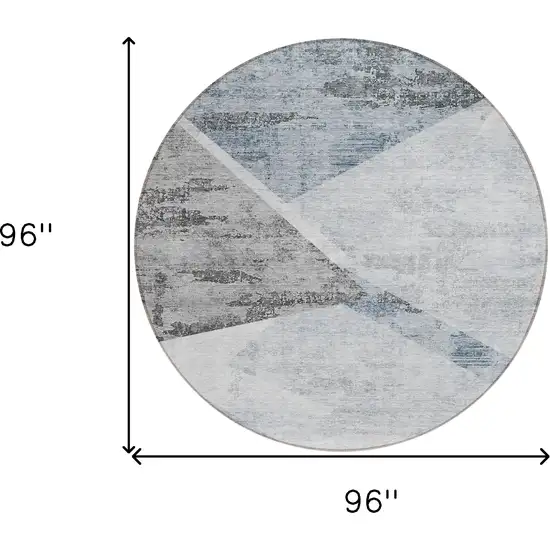 8' Sky Blue Gray And Charcoal Round Abstract Washable Indoor Outdoor Area Rug Photo 3