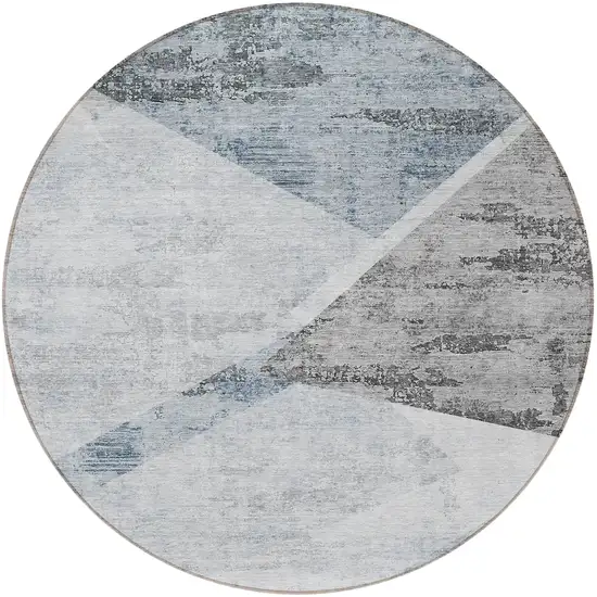 8' Sky Blue Gray And Charcoal Round Abstract Washable Indoor Outdoor Area Rug Photo 5