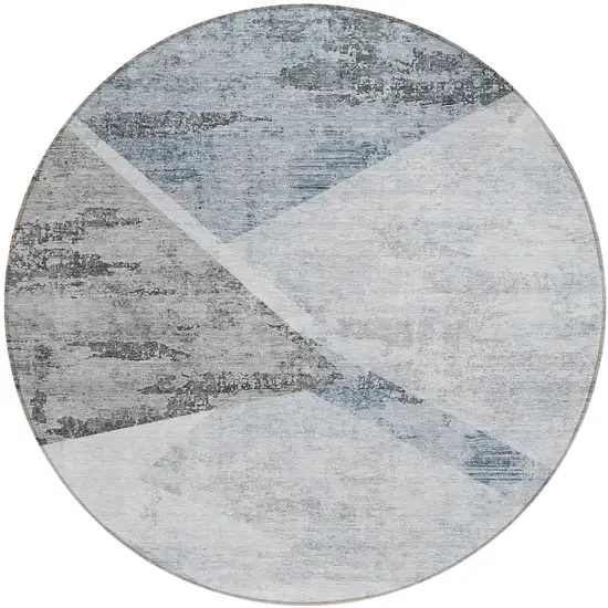 8' Sky Blue Gray And Charcoal Round Abstract Washable Indoor Outdoor Area Rug Photo 2