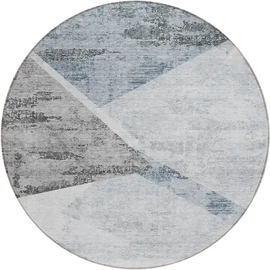 8' Sky Blue Gray And Charcoal Round Abstract Washable Indoor Outdoor Area Rug Photo 2