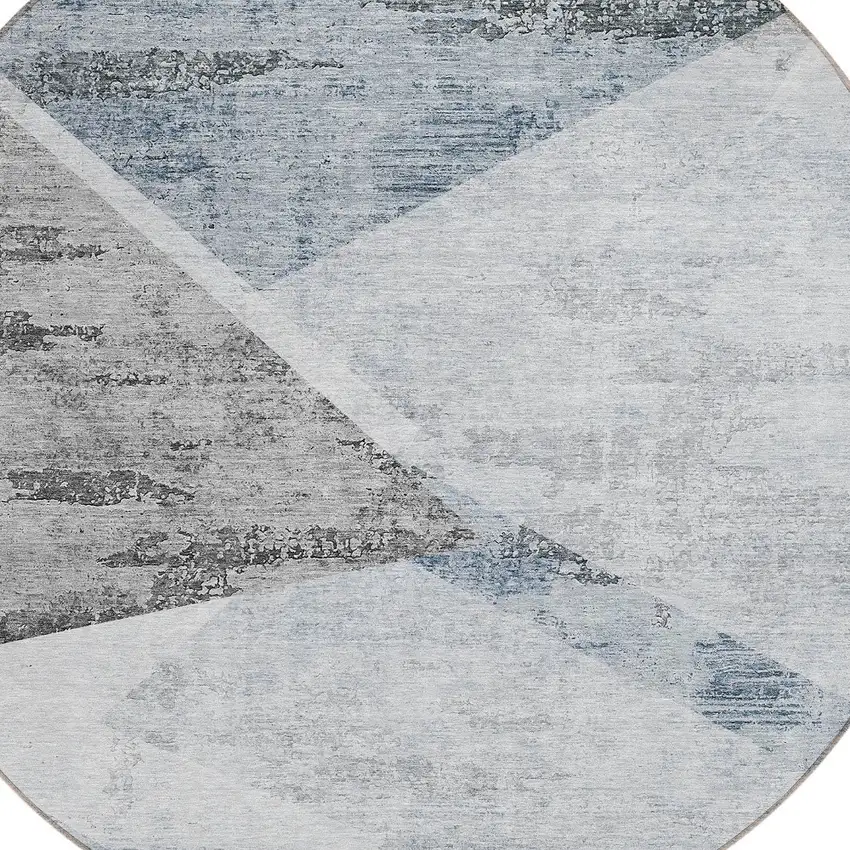 8' Sky Blue Gray And Charcoal Round Abstract Washable Indoor Outdoor Area Rug Photo 4