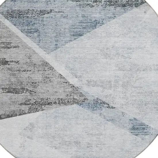 8' Sky Blue Gray And Charcoal Round Abstract Washable Indoor Outdoor Area Rug Photo 4