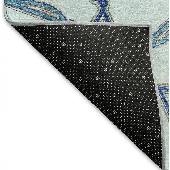 8' Sky Blue Gray And Denim Blue Geometric Washable Round Rug With UV Protection Photo 5