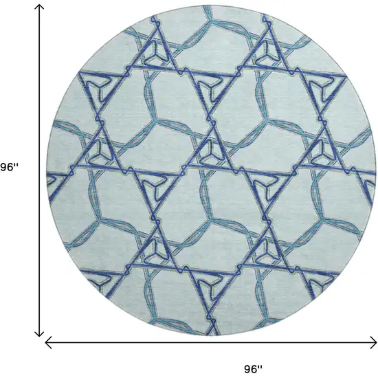 8' Sky Blue Gray And Denim Blue Geometric Washable Round Rug With UV Protection Photo 9