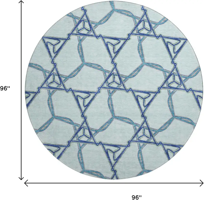 8' Sky Blue Gray And Denim Blue Geometric Washable Round Rug With UV Protection Photo 9