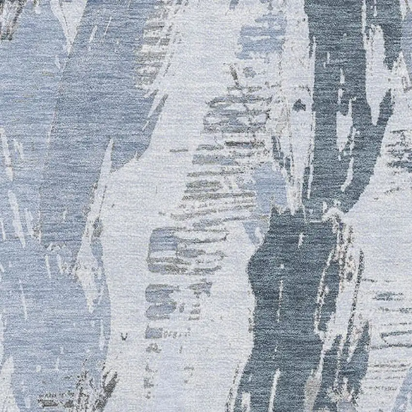 8' Sky Blue Gray And Ivory Abstract Washable Area Rug With UV Protection Photo 2