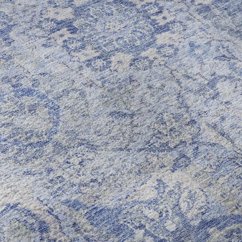 8' Sky Blue Gray And Ivory Damask Washable Round Rug With UV Protection Photo 8