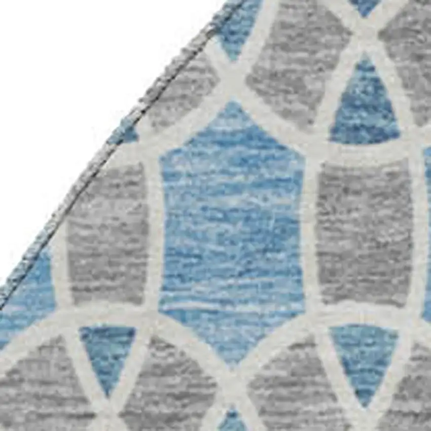 8' Sky Blue Gray And Ivory Ikat Washable Round Rug With UV Protection Photo 3