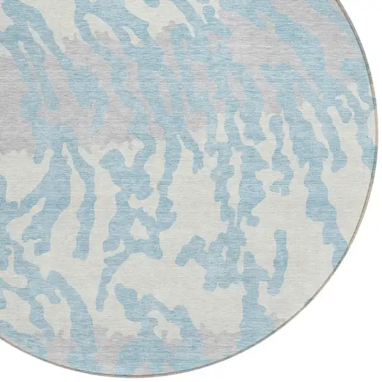 8' Sky Blue Gray And Ivory Round Animal Print Washable Indoor Outdoor Area Rug Photo 4