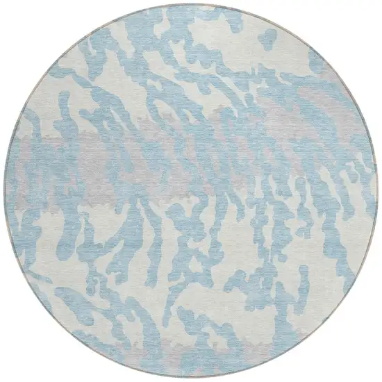 8' Sky Blue Gray And Ivory Round Animal Print Washable Indoor Outdoor Area Rug Photo 5