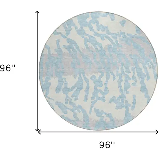 8' Sky Blue Gray And Ivory Round Animal Print Washable Indoor Outdoor Area Rug Photo 3