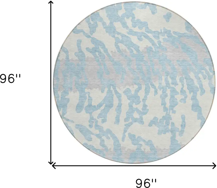 8' Sky Blue Gray And Ivory Round Animal Print Washable Indoor Outdoor Area Rug Photo 3