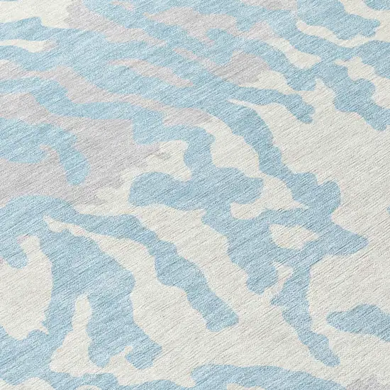8' Sky Blue Gray And Ivory Round Animal Print Washable Indoor Outdoor Area Rug Photo 8