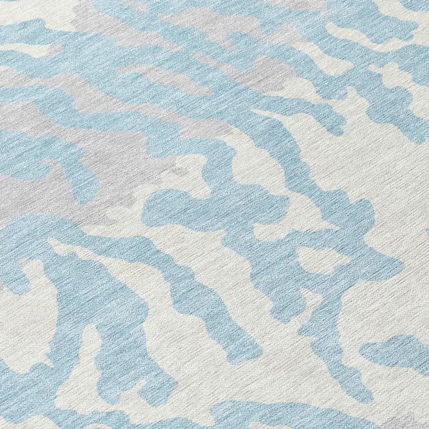 8' Sky Blue Gray And Ivory Round Animal Print Washable Indoor Outdoor Area Rug Photo 8