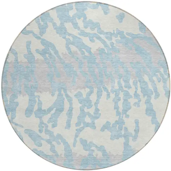 8' Sky Blue Gray And Ivory Round Animal Print Washable Indoor Outdoor Area Rug Photo 2