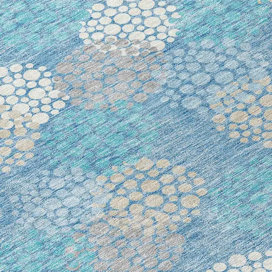 8' Sky Blue Gray And Ivory Round Polka Dot Washable Indoor Outdoor Area Rug Photo 4