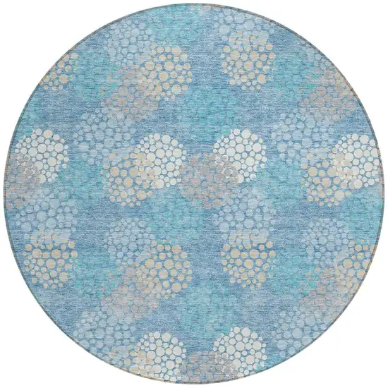 8' Sky Blue Gray And Ivory Round Polka Dot Washable Indoor Outdoor Area Rug Photo 6