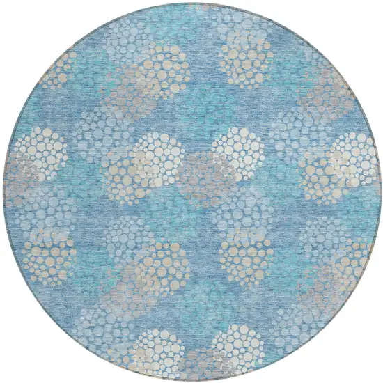 8' Sky Blue Gray And Ivory Round Polka Dot Washable Indoor Outdoor Area Rug Photo 2