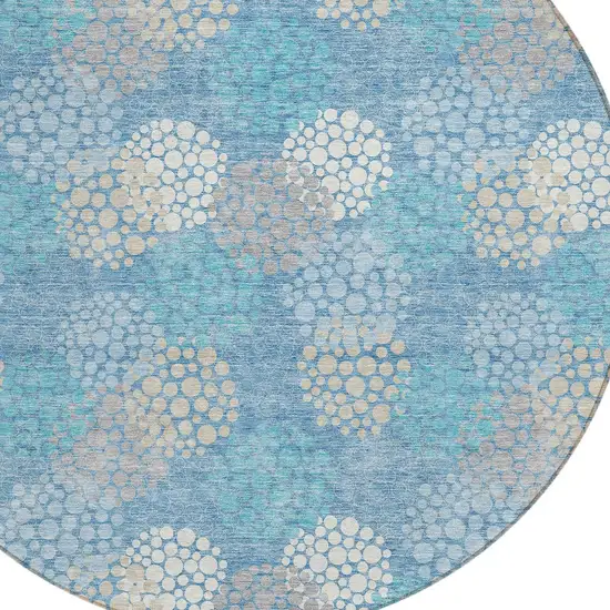 8' Sky Blue Gray And Ivory Round Polka Dot Washable Indoor Outdoor Area Rug Photo 5