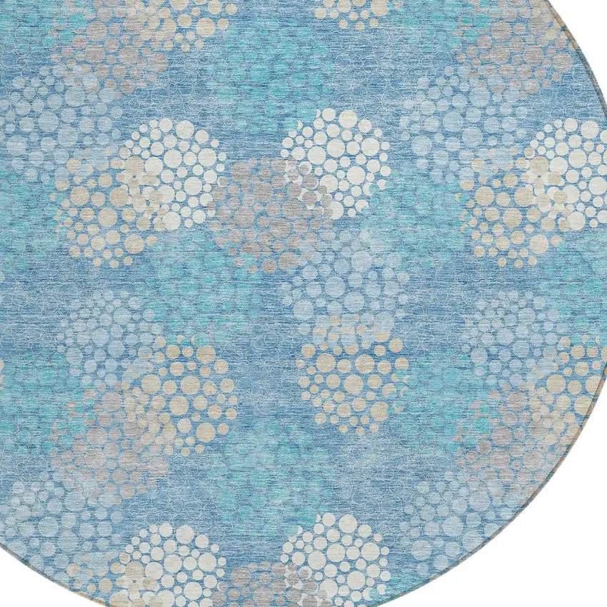 8' Sky Blue Gray And Ivory Round Polka Dot Washable Indoor Outdoor Area Rug Photo 5