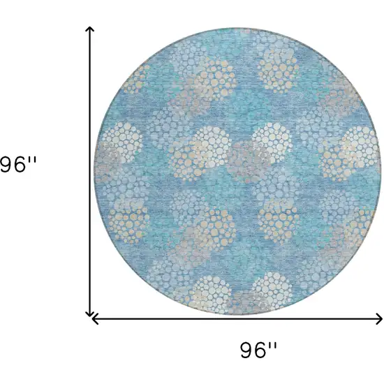 8' Sky Blue Gray And Ivory Round Polka Dot Washable Indoor Outdoor Area Rug Photo 3