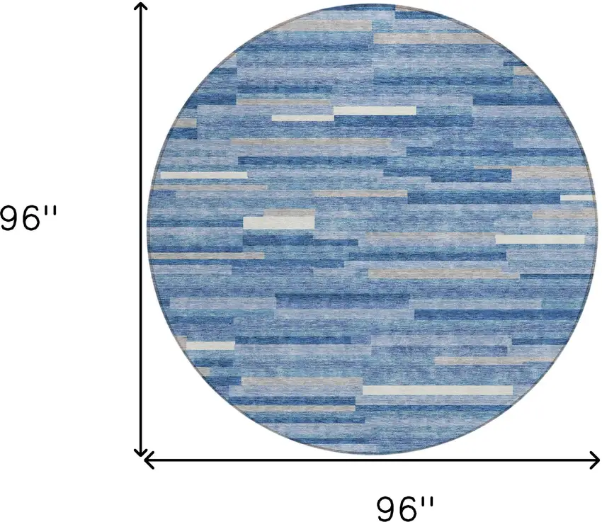8' Sky Blue Gray And Ivory Round Striped Washable Indoor Outdoor Area Rug Photo 3
