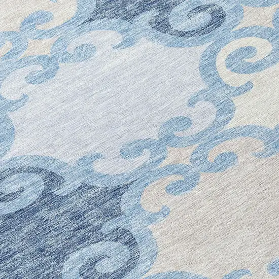 8' Sky Blue Gray And Ivory Round Trellis Washable Indoor Outdoor Area Rug Photo 6