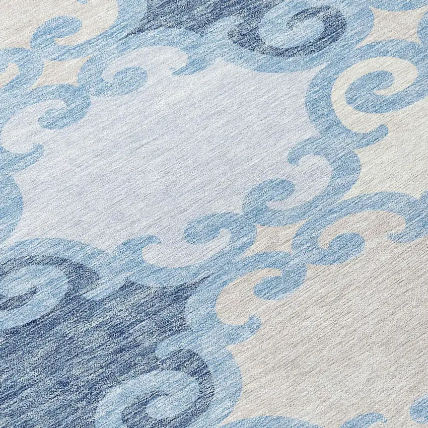 8' Sky Blue Gray And Ivory Round Trellis Washable Indoor Outdoor Area Rug Photo 6