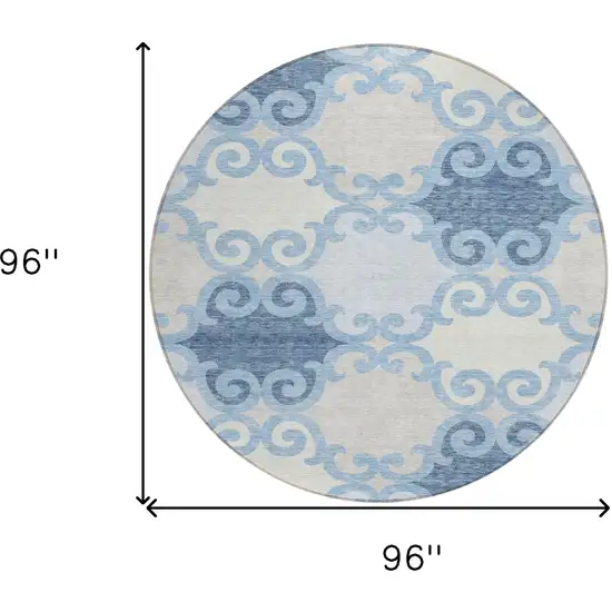 8' Sky Blue Gray And Ivory Round Trellis Washable Indoor Outdoor Area Rug Photo 5