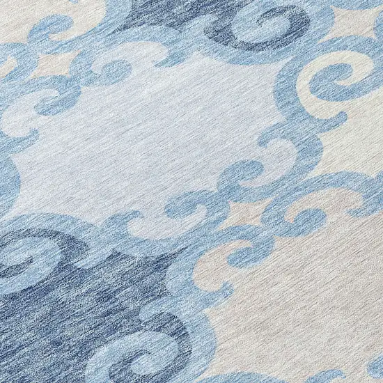 8' Sky Blue Gray And Ivory Round Trellis Washable Indoor Outdoor Area Rug Photo 8