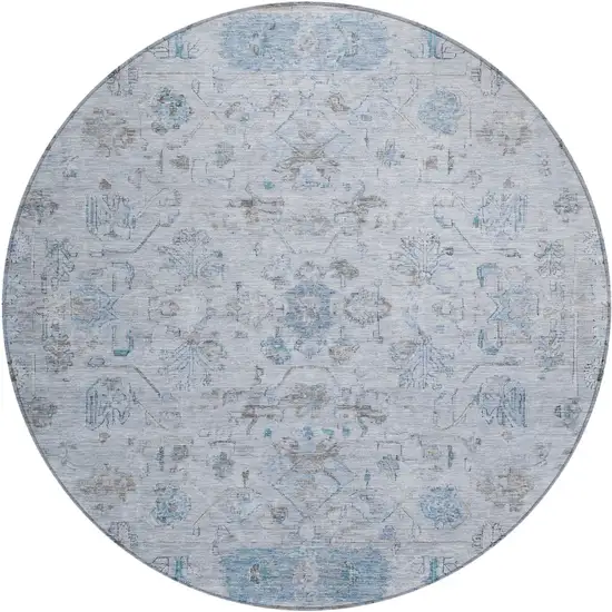 8' Sky Blue Gray And Ivory Round Tribal Washable Indoor Outdoor Area Rug Photo 2