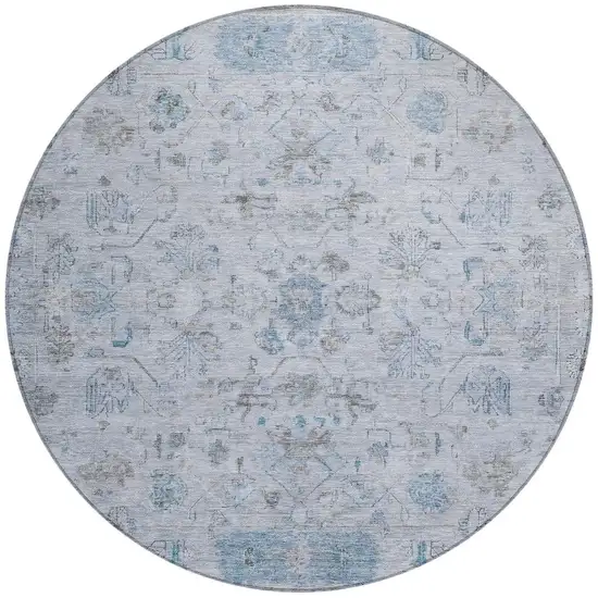 8' Sky Blue Gray And Ivory Round Tribal Washable Indoor Outdoor Area Rug Photo 4