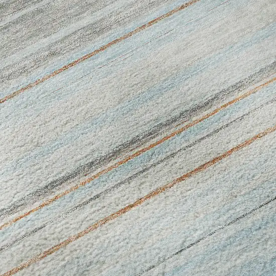 8' Sky Blue Gray And Ivory Striped Washable Round Rug With UV Protection Photo 8