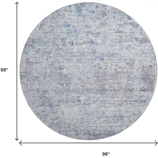 8' Sky Blue Gray And Silver Abstract Washable Round Rug With UV Protection Photo 8