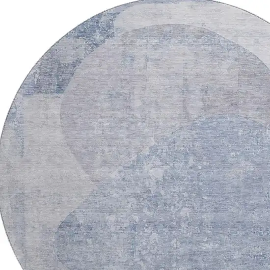 8' Sky Blue Gray And Silver Abstract Washable Round Rug With UV Protection Photo 2