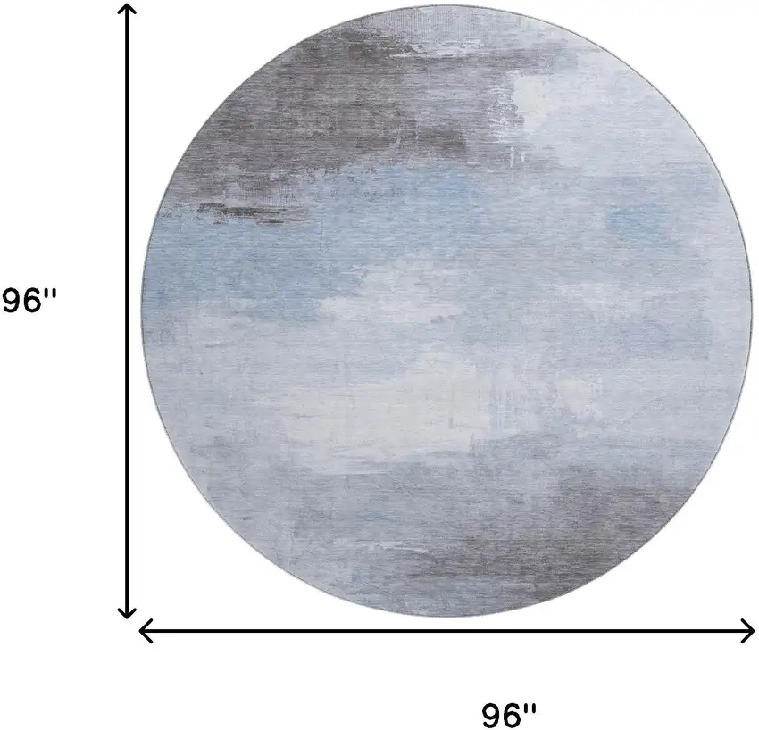 8' Sky Blue Gray And Silver Abstract Washable Round Rug With UV Protection Photo 9