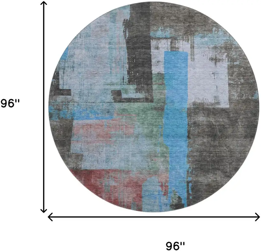 8' Sky Blue Gray And Silver Abstract Washable Round Rug With UV Protection Photo 9