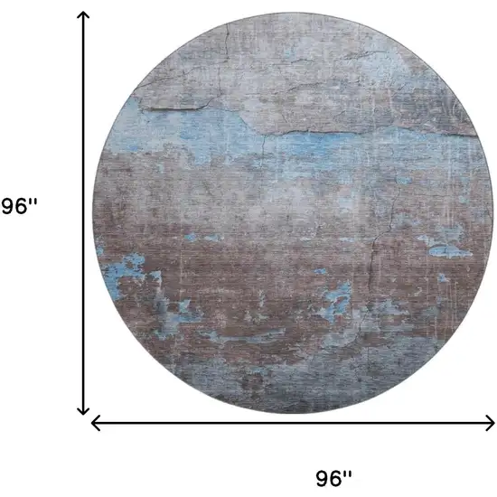 8' Sky Blue Gray And Silver Abstract Washable Round Rug With UV Protection Photo 9